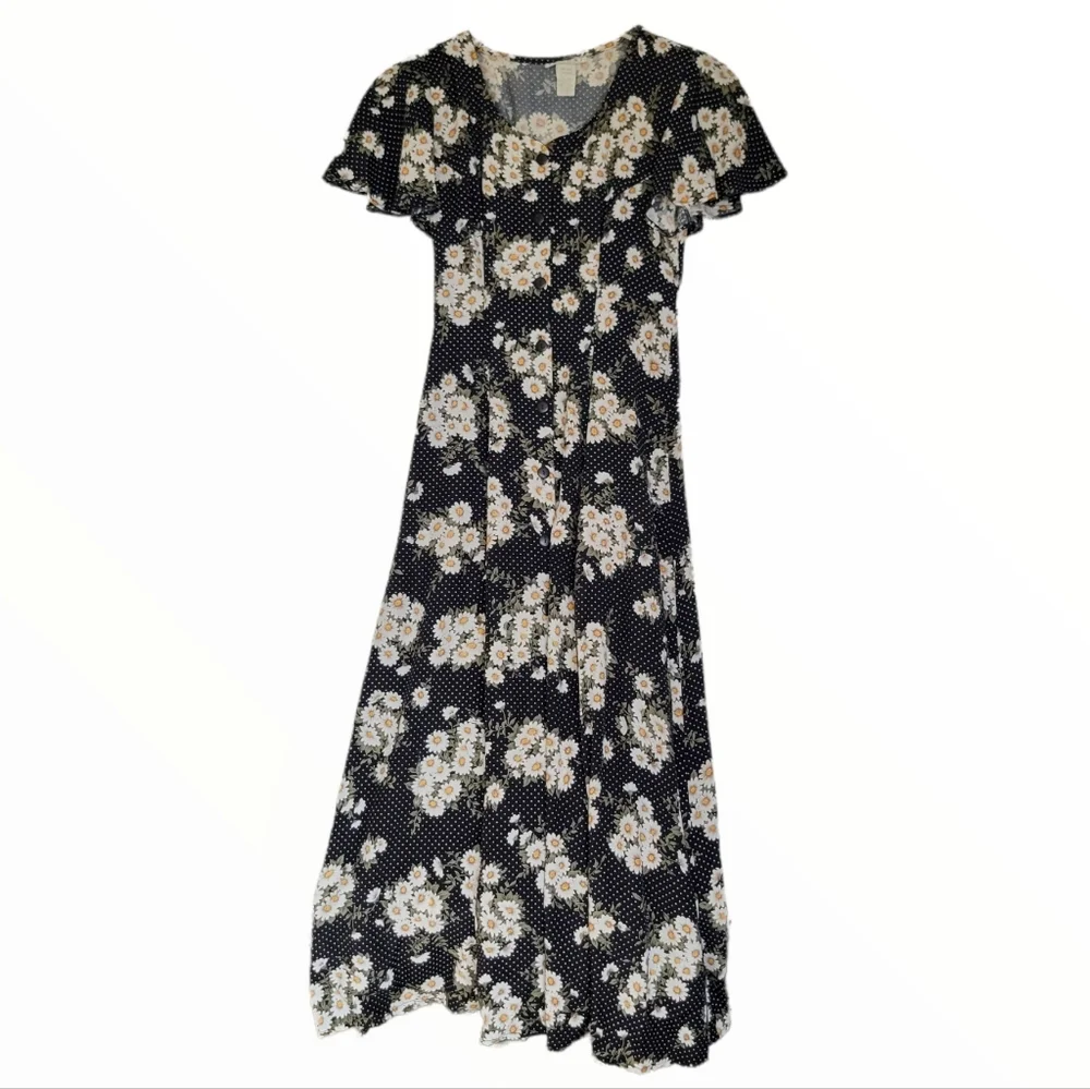 Vintage Daisy Print Button Front Midi / Maxi Dress Size Small - Picture 1 of 6